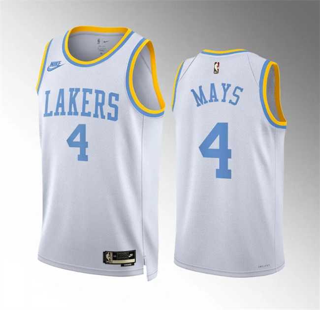 Mens Los Angeles Lakers #4 Skylar Mays White Classic Edition Stitched Basketball Jersey Dzhi->los angeles lakers->NBA Jersey
